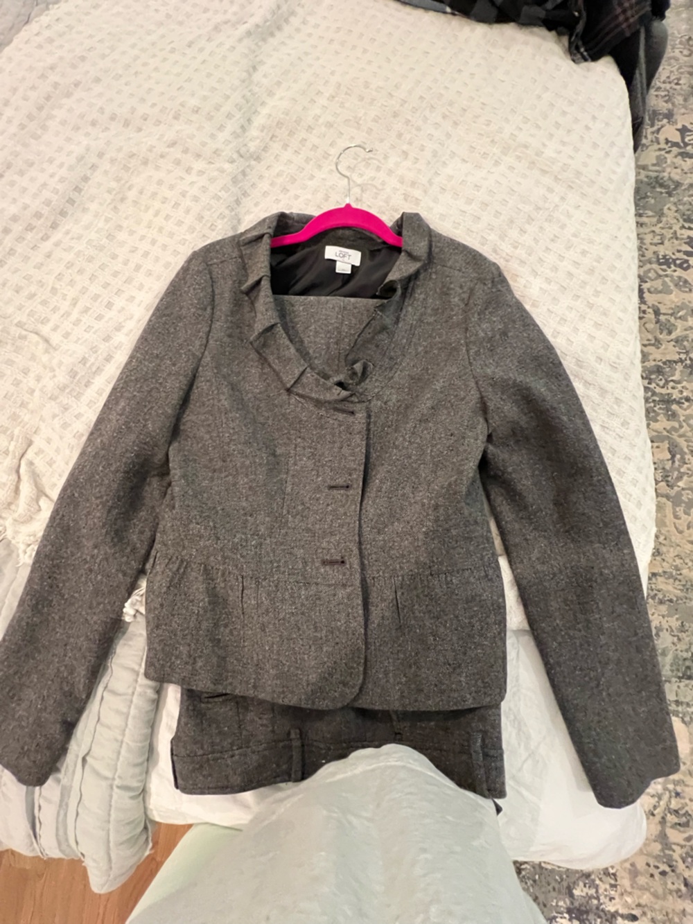 LOFT gray tweed suit with black lining